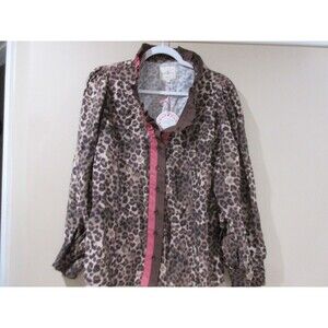 NWT UMGEE Button Down Blouse Women Lg Brown Leopard Print MSRP 59.00
